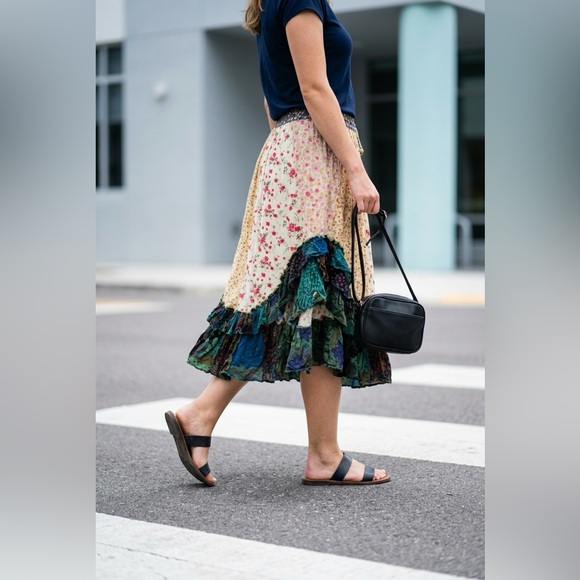 Young Threads Dresses & Skirts - Floral Patchwork Skirt with Ruffled Hem